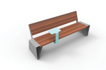 panchina Radium. arredo urbano. seduta e schienale in doghe di legno. tavolino di servizio (2)